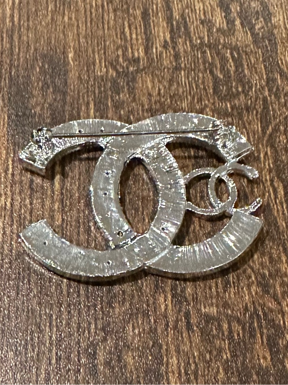 Crystal Double-C Logo Brooch - Silver Rhinestone Accent - Picture 2 of 3
